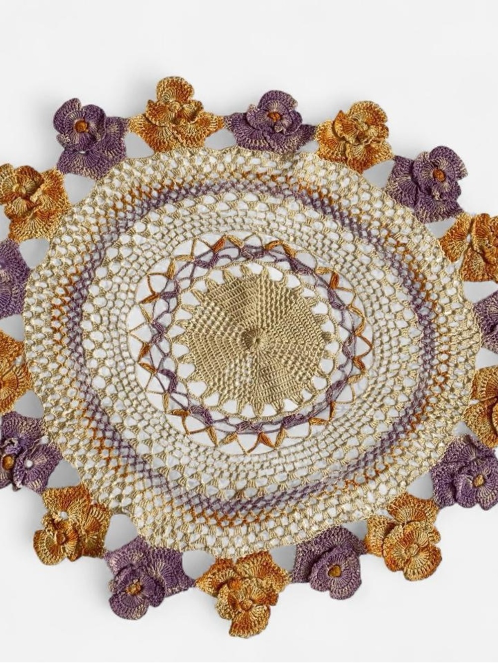 Vintage crochet floral pansy doily